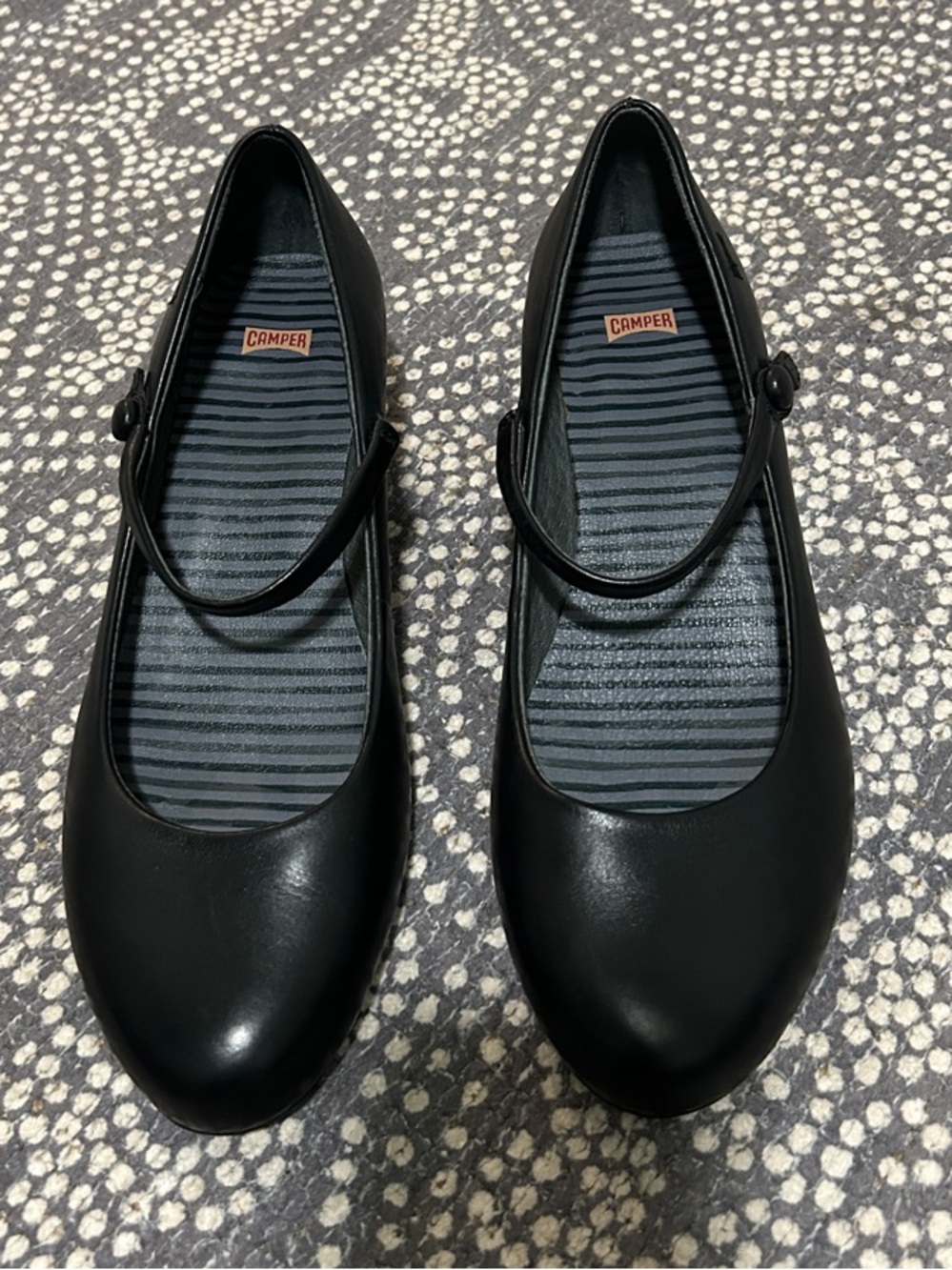 Camper Black Mary Jane Flats with Strap - Smooth Leather